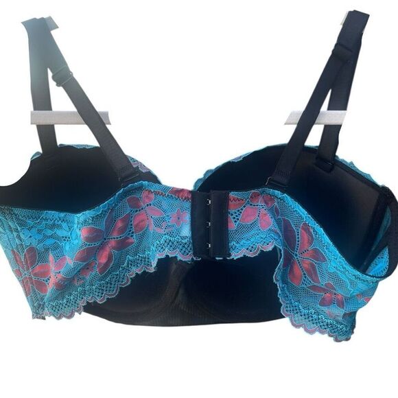 FFF plus Size Blue Pink Floral Full Coverage Underwire Lightly Balconette 38D NW - Picture 7 of 7